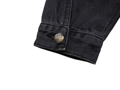 PA Trendy Brand Denim Jacket with Large Letter Logo and Palm Tree Design for Couples