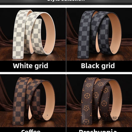 New Men's Belt Smooth Buckle Waist Belt Letter Youth Plaid Pattern Belt Korean Style Trendy Casual Versatile