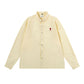 Trendy Brand Am* Small Heart Embroidered Shirt Casual Loose Fit Unisex Couple Style Amy Cotton Long Sleeve Top