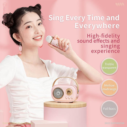 GMABCD Mini Karaoke Machine PortableBluetooth Speaker with Wireless Microphone 6Sound Modes for Kids Home Party Birthday Giftsfor Girls Boys