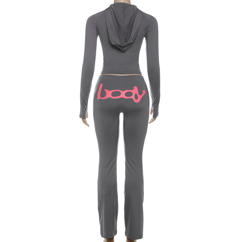 2025 Autumn Women's New Fashion Hooded Camouflage Print Long Sleeve Sports Trendy Slim Fit Long Pants Two-Piece Set