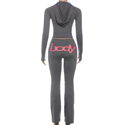 2025 Autumn Women's New Fashion Hooded Camouflage Print Long Sleeve Sports Trendy Slim Fit Long Pants Two-Piece Set