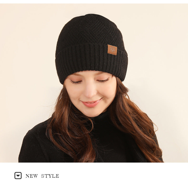 Winter Double Layer Fleece-lined Thickened Knitted Hat Women's Solid Color Wool Warm Windproof Earflaps Slipover Flanging Woolen Cap