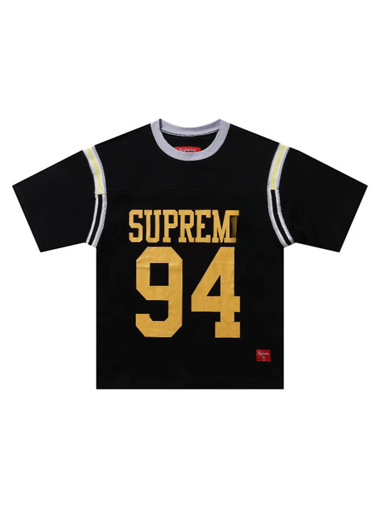 ss25supreme Crew Neck Short Sleeve American Style Trendy Classic Football Shirt Patchwork Ribbed High Street Top T-Shirt Unisex