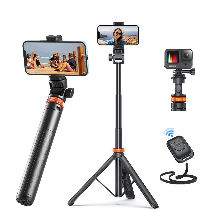 62" Phone Tripod for iPhone/Android & Selfie Stick with Remote, Upgraded Stand, Compatible with iPhone 16/15/14/13, Travel-Friendly & Stable