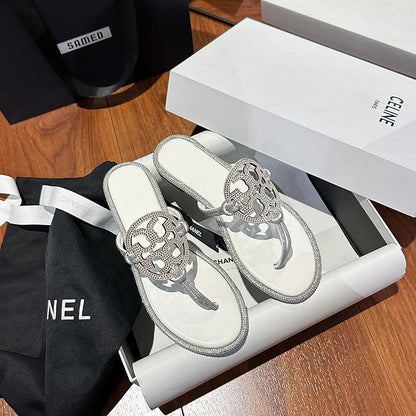 TB Women's Slippers 2025 Summer New Diamond Flip-Flops Beach Foreign Trade  Large Size Sandals Slippers