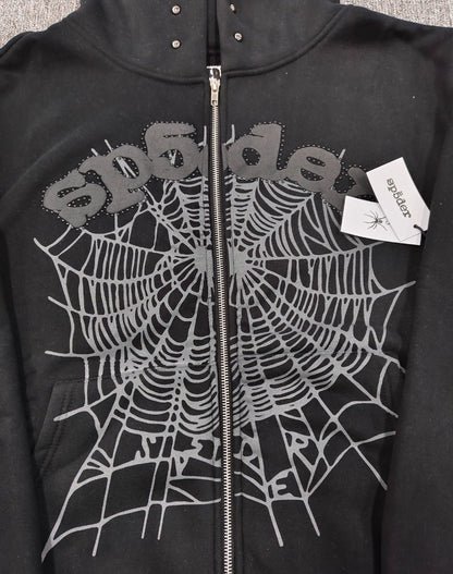 Trendy Brand Hoodie Casual Jacket Letter Black Strap Rhinestone Zipper Sp5-der Sweatshirt Men