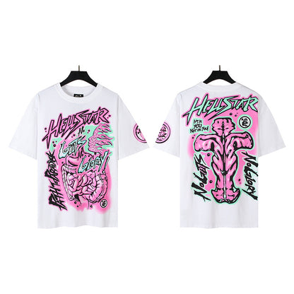 [4]2025 Summer New American Fashion Brand Male and Female Couples Wear plus Size Loose Pullover Short Sleeve T-shirt Youth Tee