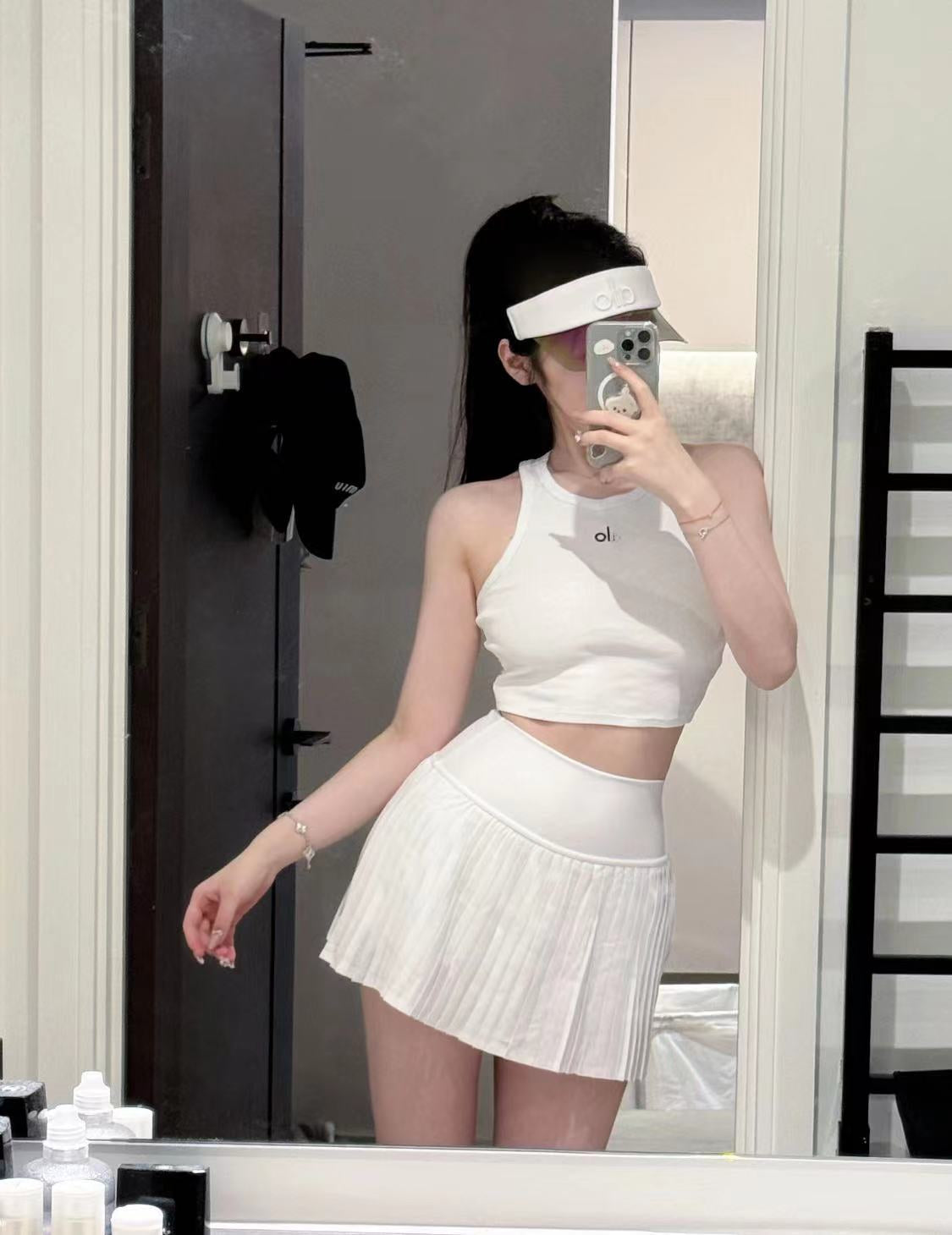 A-L High-Quality Hooded Zipper Jacket and Pleated Skirt Set Two-Piece Slim Fit Versatile Yoga Sports