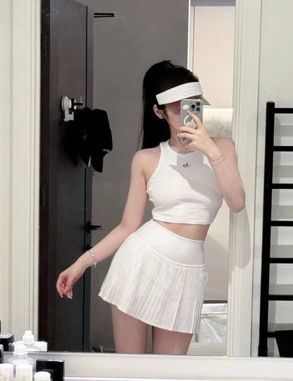 A-L High-Quality Hooded Zipper Jacket and Pleated Skirt Set Two-Piece Slim Fit Versatile Yoga Sports