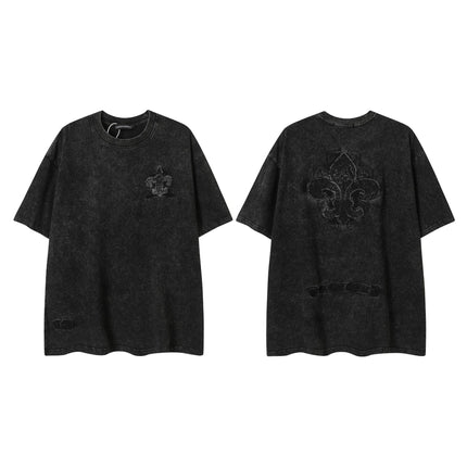2025 New CHRM Heart Cross Sanskrit Patch Print Embroidery Loose Short Sleeve for Men and Women