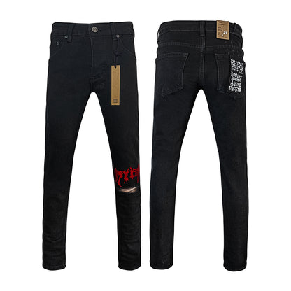 Men's KSB Jeans Straight Leg Ripped Stretch American High Street Casual Men's Jeans