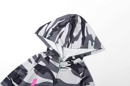 2025 Autumn Women's New Fashion Hooded Camouflage Print Long Sleeve Sports Trendy Slim Fit Long Pants Two-Piece Set