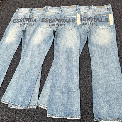 FEAR OF GQD Double Line Blue Heavy Washed Jeans High Street Couple Men and Women Jeans