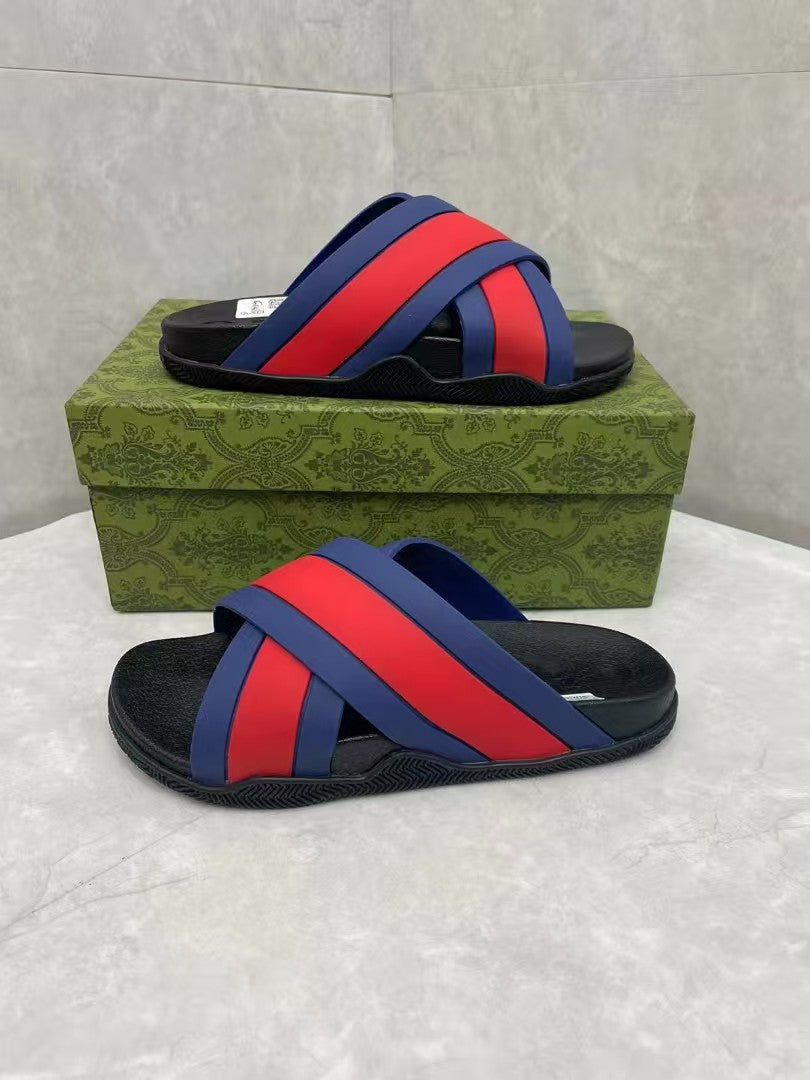 Summer Stripes Slippers Indoor and Outdoor Korean Style Couple Word Non-Slip Bathroom Home Fashion Trend