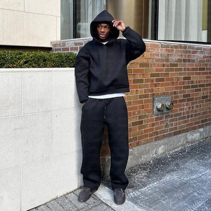 Casual Simple Couple Fashion Hoodie Sweatshirt Solid Color Loose Sweatpants