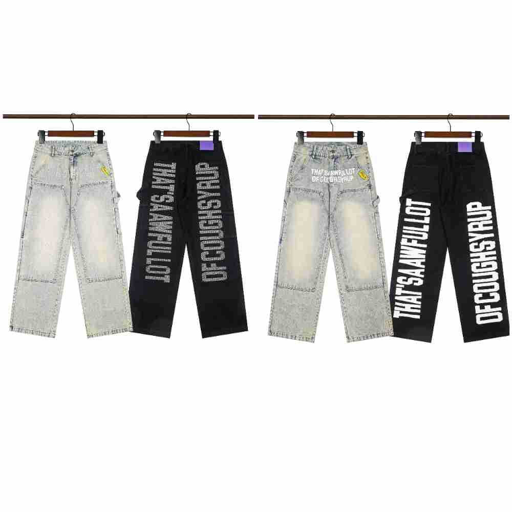 That's A Awful Lot of Cough Syrup Rhinestone Washed Denim Streetwear Pants
