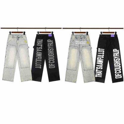 That's A Awful Lot of Cough Syrup Rhinestone Washed Denim Streetwear Pants