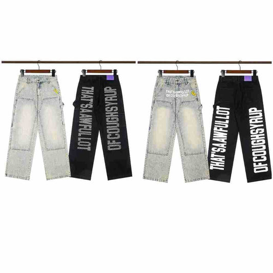 That's A Awful Lot of Cough Syrup Rhinestone Washed Denim Streetwear Pants