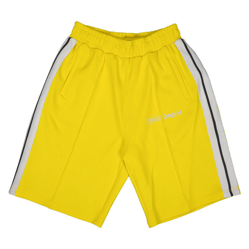 PA Angel Trendy Brand Striped Rainbow Ribbon Shorts Unisex Couple Fog High Street Palm Tree Loose Five-Point Pants