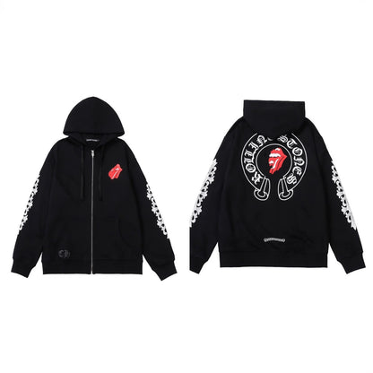 CH Autumn Winter New Cross Scroll Simple Classic Hooded Sweatshirt Zipper Pure Cotton Jacket