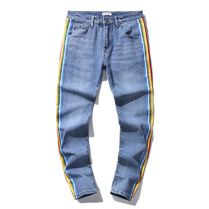 Jeans Washed and Distressed Retro Tattered Jeans Splash Ink Ruffle Handsome and Beautiful Style