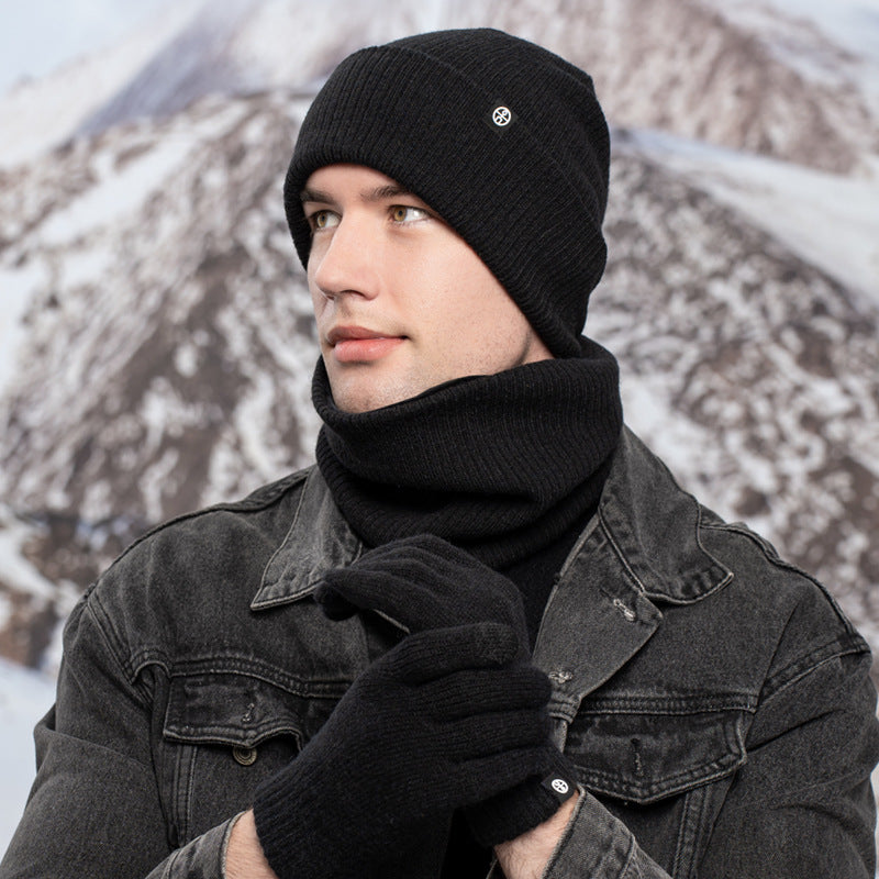 Winter Warm Woolen Hat Scarf Gloves Three-Piece Suit Windproof Adult Knitted Hat Three-Piece Set