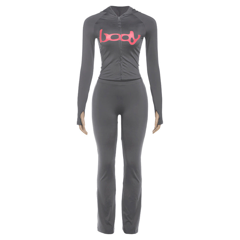 2025 Autumn Women's New Fashion Hooded Camouflage Print Long Sleeve Sports Trendy Slim Fit Long Pants Two-Piece Set