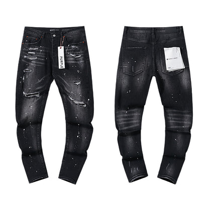 Jeans Washed and Distressed Retro Tattered Jeans Splash Ink Ruffle Handsome and Beautiful Style