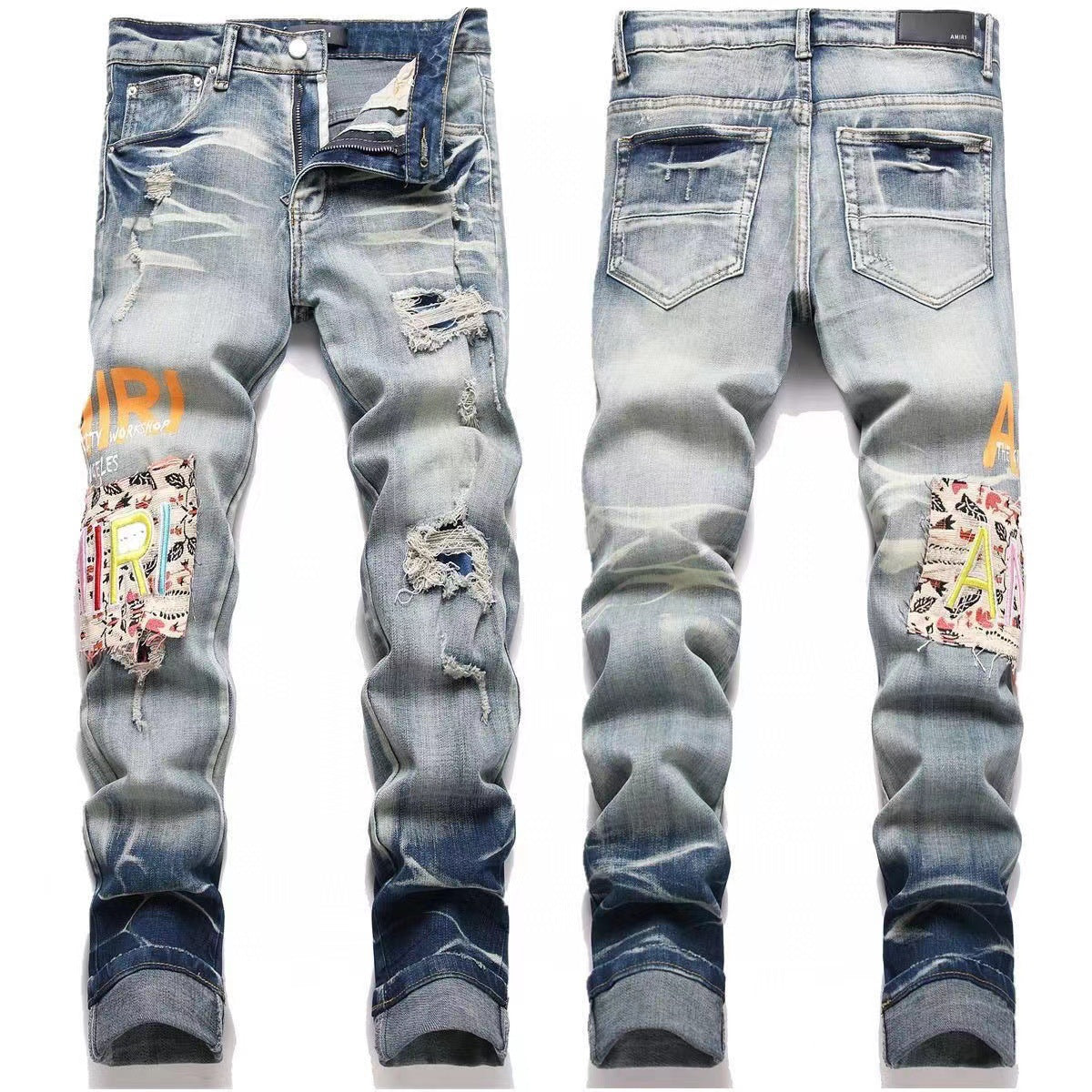 GMAM Heavy Craft Washed Distressed High Street Embroidered Unisex Jeans