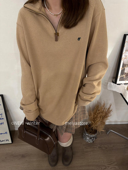 RL Ralph Pony Label Retro Couple Sweatshirt Women Long Sleeve Sweatshirt Men Polo Half Zipper Turn-down Collar Loose American Style