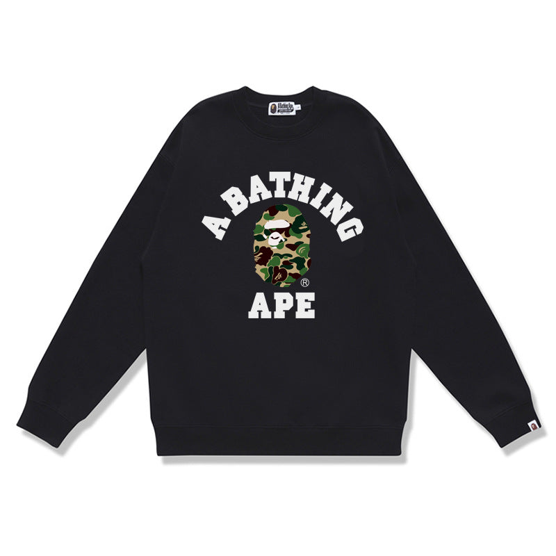GMabcd Terry Sweatshirt for Men, Autumn and Winter Long Sleeve Letter Print Loose Round Neck Pullover Casual Top Trendy