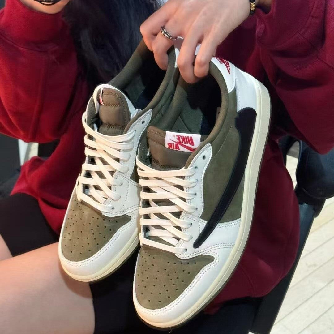 AJ1 Low-Top Basketball Shoes TS Collaboration Black Green Olive Couple Men Women Sports Sneakers