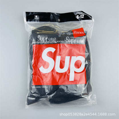 2-Pack Trendy Socks Hane Crew Socks Towel Bottom Trendy Brand Sports Basketball Mid-Calf Socks