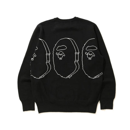 Trendy Brand Knitted Sweater Ape Head Round Neck Pullover Printed Casual Loose Fit Autumn Winter Top