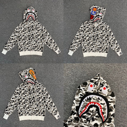 Fashion Brand Shark Camouflage Zipper Sweater Men and Women Couple Loose Cotton Fleece-lined Hooded Cardigan Coat Men
