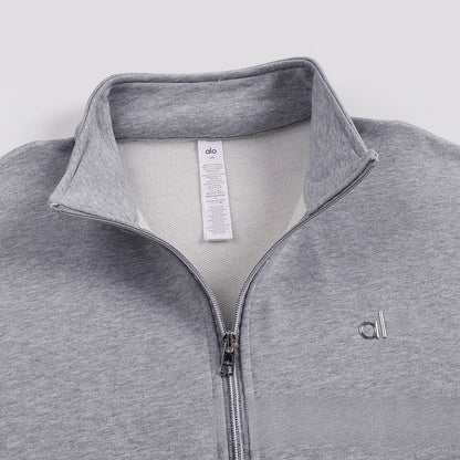 A-L-O Half-Zip Sweatshirt for Women, Autumn and Winter Loose Stand Collar Slimming Jacket, Casual Sports Top