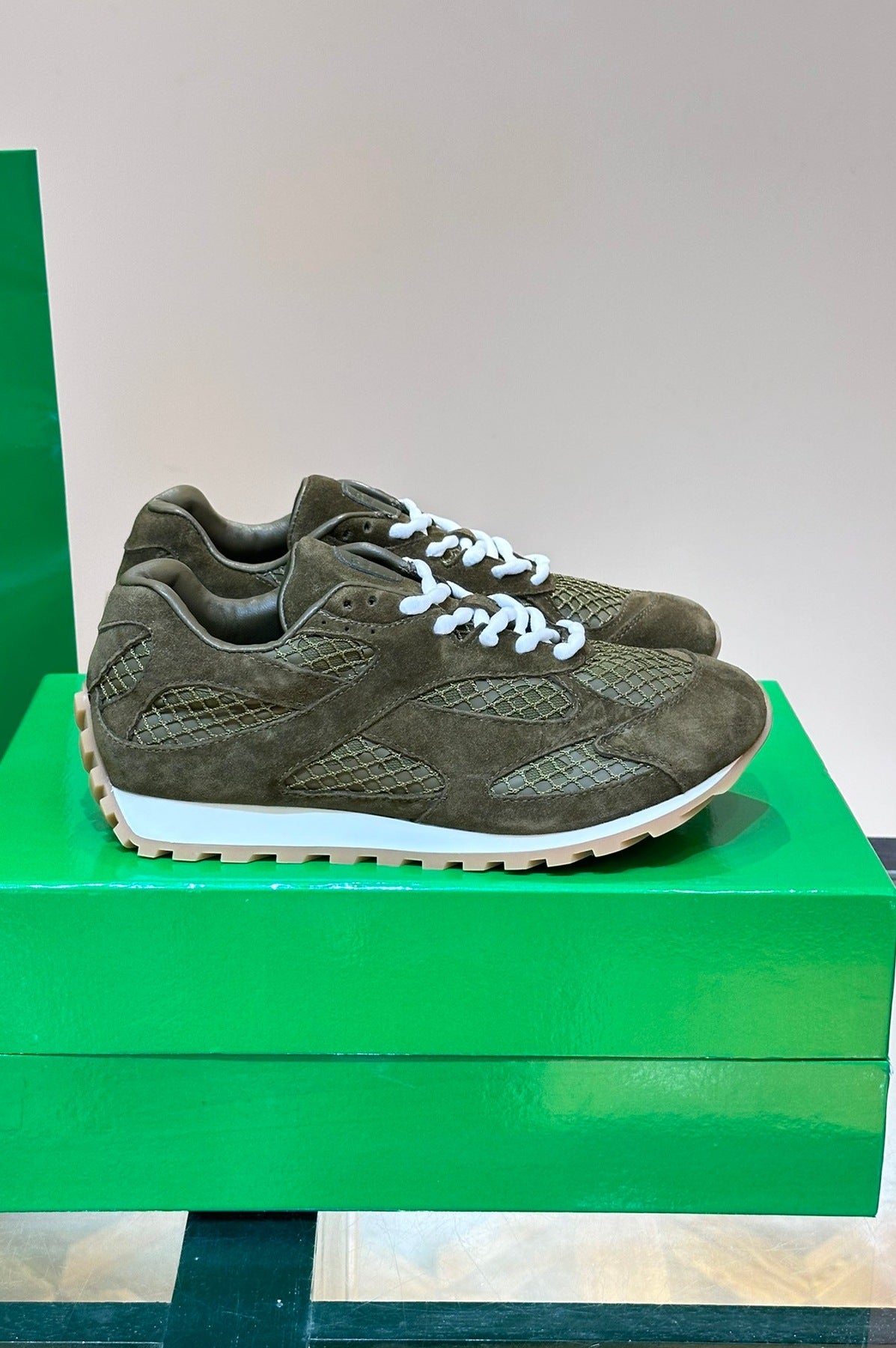 GMabcd New Casual Genuine Leather Mesh Patchwork Dad Shoes Versatile Fashion Couple Lace-up Sneakers