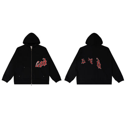 GMabcd Casual Set God-peed Patch Letter Cardigan Hoodie High Street Men's Casual Sweatshirt Sweatpants