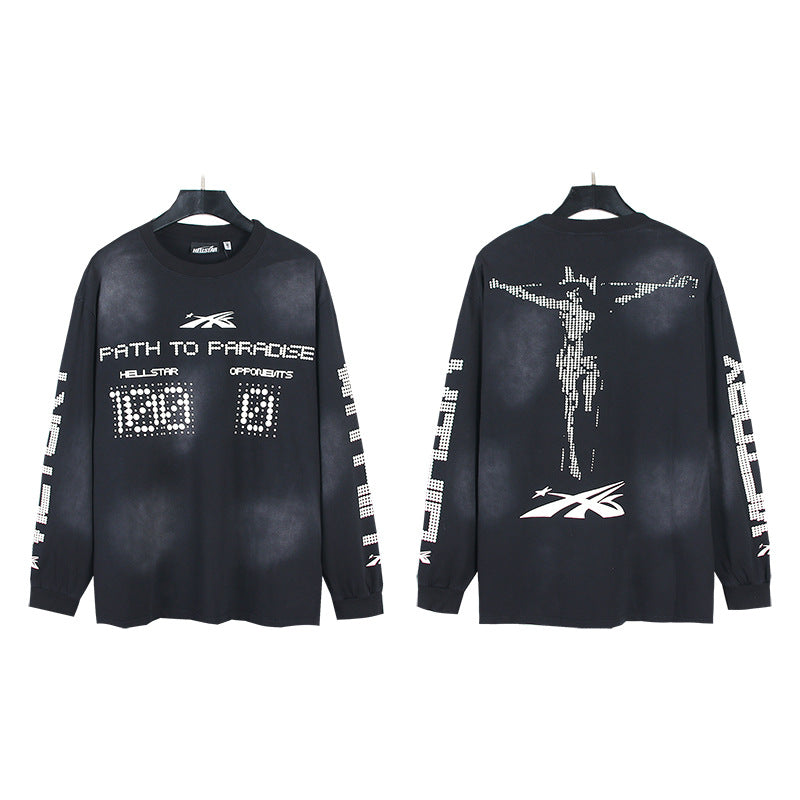 2025 Summer New American Fashion Brand Male and Female Couples Wear plus Size Loose Pullover Long Sleeve T-shirt Teenagers
