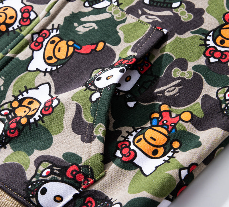 Men's Sweatshirt Shark Cartoon Camouflage Hello Kitty Casual Loose Hooded Top Women's Jacket