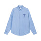 Trendy Brand Am* Small Heart Embroidered Shirt Casual Loose Fit Unisex Couple Style Amy Cotton Long Sleeve Top