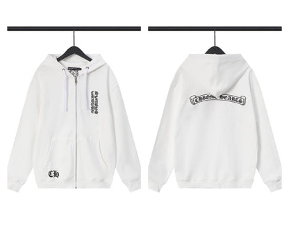 CH Autumn Winter New Cross Scroll Simple Classic Hooded Sweatshirt Zipper Pure Cotton Jacket