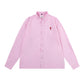 Trendy Brand Am* Small Heart Embroidered Shirt Casual Loose Fit Unisex Couple Style Amy Cotton Long Sleeve Top