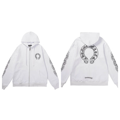 CH Autumn Winter New Cross Scroll Simple Classic Hooded Sweatshirt Zipper Pure Cotton Jacket