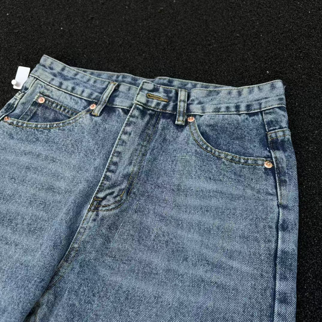 Cleanfit Ice Blue Marble Style Washed Vintage Flared Jeans Distressed Vibes