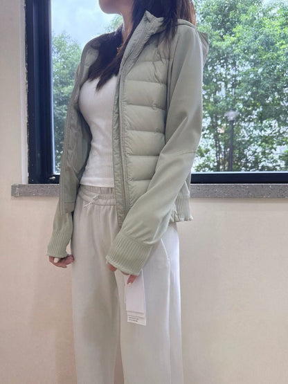 Lulu Same Style Lightweight Patchwork Down Jacket DownAndAround Hooded Slim Fit Sports Jacket Coat