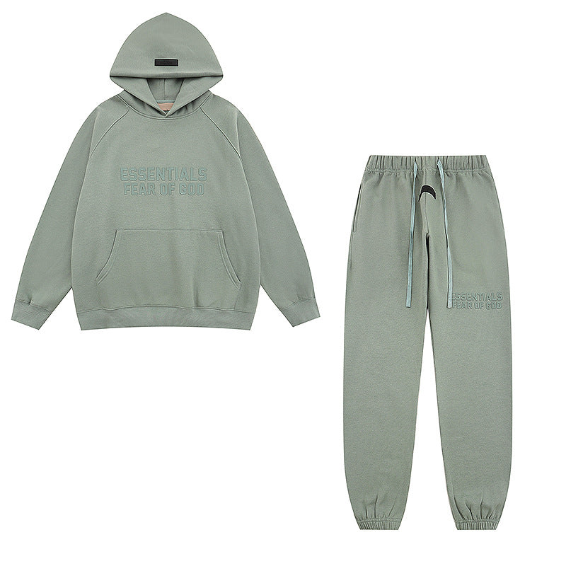 FQG Double-Line ESSENTIALS Hooded Sweatshirt with 3D Silicone Letter Print Unisex Loose Hoodie