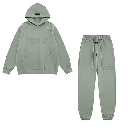 FQG Double-Line ESSENTIALS Hooded Sweatshirt with 3D Silicone Letter Print Unisex Loose Hoodie