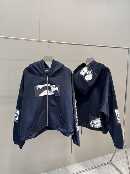 High-Quality ERD Melancholy Rich Second Generation Hooded Sweatshirt Washed Vintage Distressed Jacket Autumn Winter Zipper Coat